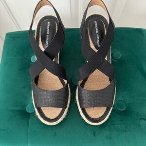 Adrienne Vittadini 🫐 Women's Black Strap Wedge Heel Sandals